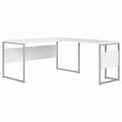 Bush Business Furniture Hybrid 60W X 30D L Shaped Table Desk With Metal Legs In White