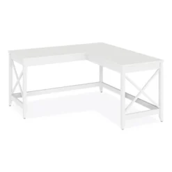 Workspace By Alera L-Shaped Farmhouse Desk, 58.27" X 58.27" X 29.53", White