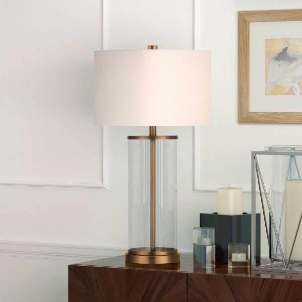 Rowan 28" Tall Table Lamp With Fabric Shade In Antique Brass/White 5 Rowan 28" Tall Table Lamp With Fabric Shade In Antique Brass/White - Image 5