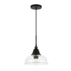 Magnolia 10.75" Wide Pendant With Glass Shade In Blackened Bronze/Seeded