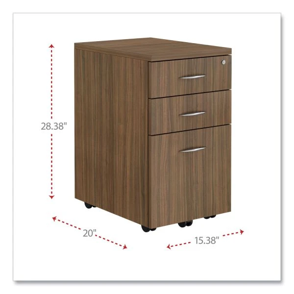 Alera Valencia Series Mobile Pedestal File, Left/Right, 3-Drawer: Box/Box/File, Legal/Letter, Walnut, 15.88 X 20.5 X 28.38 6 Alera Valencia Series Mobile Pedestal File, Left/Right, 3-Drawer: Box/Box/File, Legal/Letter, Walnut, 15.88 X 20.5 X 28.38 - Image 6