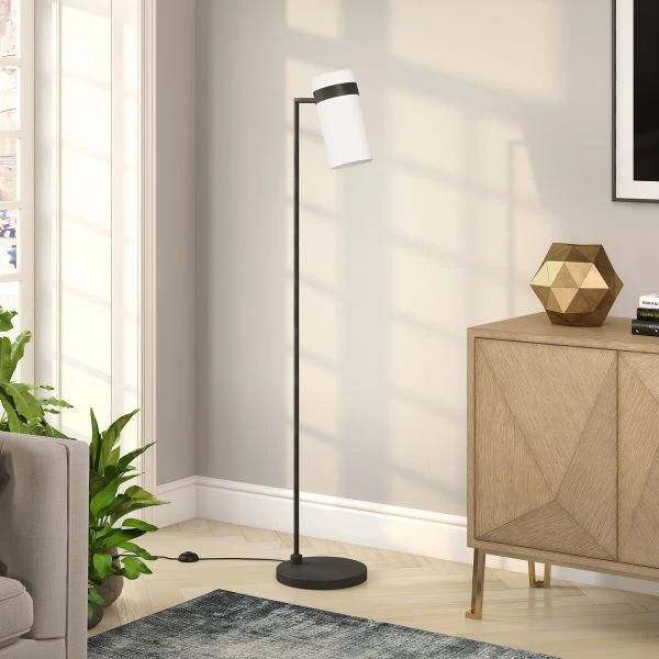 Marsden 60" Tall Floor Lamp With Fabric Shade In Blackened Bronze/White 4 Marsden 60" Tall Floor Lamp With Fabric Shade In Blackened Bronze/White - Image 4