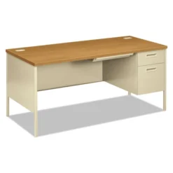 HON Metro Classic Series Right Pedestal "L" Workstation Desk, 66" X 30" X 29.5", Harvest/Putty