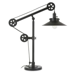 Descartes 29" Tall Wide Brim/Pulley System Table Lamp With Metal Shade In Blackened Bronze/Blackened Bronze