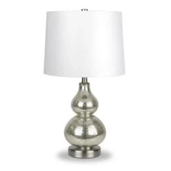 Katrina 21.25" Tall Petite Table Lamp With Fabric Shade In Mercury Glass/Satin Nickel/White