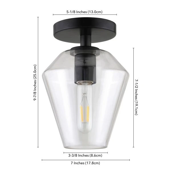 Remy 7" Wide Semi Flush Mount With Glass Shade In Matte Black/Clear 4 Remy 7" Wide Semi Flush Mount With Glass Shade In Matte Black/Clear - Image 4