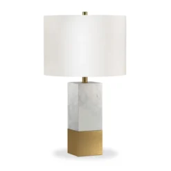 Lena 21.5" Tall Table Lamp With Fabric Shade In Marble And Brass/White