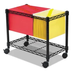 Safco Wire Mobile File, Metal, 1 Shelf, 2 Bins, 14" X 24" X 20.5", Black