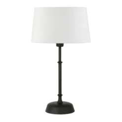 Derek 24.25" Tall Table Lamp With Fabric Shade In Blackened Bronze/White