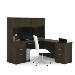 Bestar Embassy 71" L-shaped Desk In Dark Chocolate