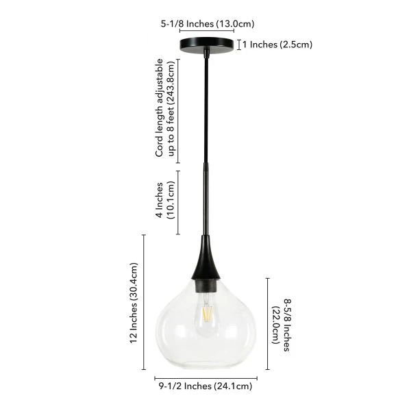 Ida 9.5" Wide Pendant With Glass Shade In Matte Black/Clear 4 Ida 9.5" Wide Pendant With Glass Shade In Matte Black/Clear - Image 4