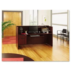 Alera Valencia Series Reception Desk With Transaction Counter, 71" X 35.5" X 29.5" To 42.5", Mahogany -office furniture sale 40b43982a70b1c80becd3039489bb853aa