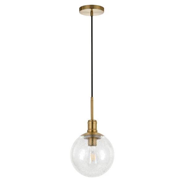 Walker 9" Wide Pendant With Glass Shade In Brass/Seeded 1 Walker 9" Wide Pendant With Glass Shade In Brass/Seeded