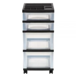 Plastic 4-Drawer Storage Cart, 26 7/16" X 12 1/16" X 14 1/4", Black -office furniture sale 40ffdde037341f6a9fb0cc52a047950f17