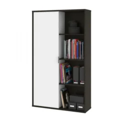 Bestar Aquarius Bookcase With Sliding Door - Deep Grey & White