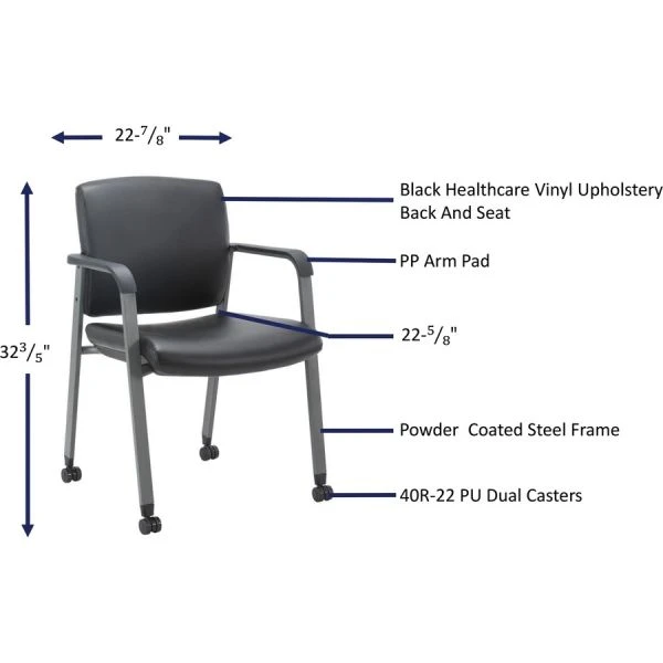 Lorell Healthcare Guest Chair With Casters 2 Lorell Healthcare Guest Chair With Casters - Image 2