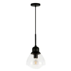Brooks 8.12" Wide Pendant With Glass Shade In Blackened Bronze /Seeded