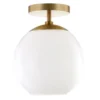 Bartlett 9" Wide Semi Flush Mount With Glass Shade In Brass/White Milk