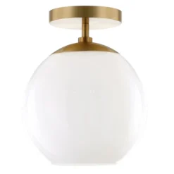 Bartlett 9" Wide Semi Flush Mount With Glass Shade In Brass/White Milk