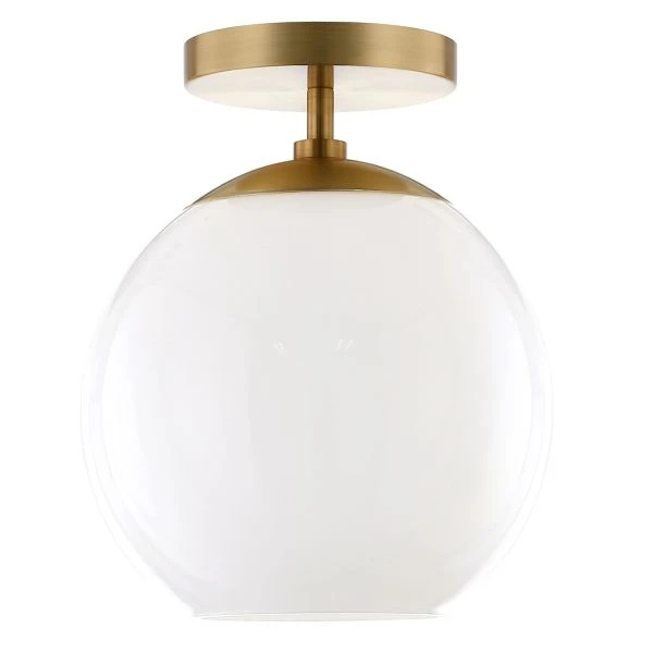 Bartlett 9" Wide Semi Flush Mount With Glass Shade In Brass/White Milk 1 Bartlett 9" Wide Semi Flush Mount With Glass Shade In Brass/White Milk