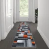 Elio Collection 2' X 7' Orange Color Blocked Area Rug - Olefin Rug With Jute Backing - Entryway, Living Room, Or Bedroom