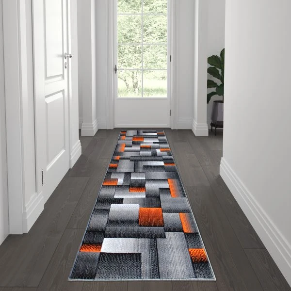 Elio Collection 2' X 7' Orange Color Blocked Area Rug - Olefin Rug With Jute Backing - Entryway, Living Room, Or Bedroom 1 Elio Collection 2' X 7' Orange Color Blocked Area Rug - Olefin Rug With Jute Backing - Entryway, Living Room, Or Bedroom
