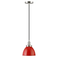 Madison 8" Wide Pendant With Metal Shade In Poppy Red/Polished Nickel/Poppy Red
