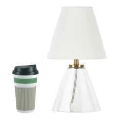 Makenna 13.62" Tall Mini Lamp With Fabric Shade In Clear Glass/White -office furniture sale 4321645fea8661bbb14364d00dce6dc5ee