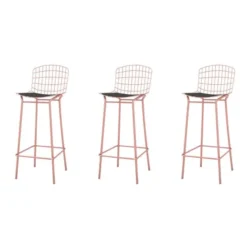 Madeline Barstool, Set Of 3 In Rose Pink Gold And Black