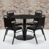 Jamie 36'' Round Black Laminate Table Set With Round Base And 4 Black Trapezoidal Back Banquet Chairs