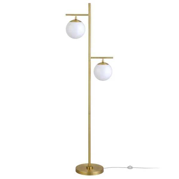 Pyrus 2-Light Floor Lamp With Glass Shades In Brass/White Milk 7 Pyrus 2-Light Floor Lamp With Glass Shades In Brass/White Milk - Image 7