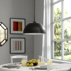 Jordyn 16" Wide Pendant With Metal Shade In Matte Black -office furniture sale 439195ba269114fd6c0c45cfadca390302