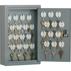 SKILCRAFT Key Cabinet - 12.3" X 8" X 2.6" - Hinged Door(s) - Cylinder Lock, Scratch Resistant, Corrosion Resistant - Gray - Baked Enamel - Steel - Recycled