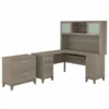 Bush Furniture Somerset 60W L Shaped Desk With Hutch And Lateral File Cabinet In Ash Gray