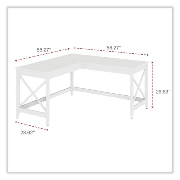 Workspace By Alera L-Shaped Farmhouse Desk, 58.27" X 58.27" X 29.53", White 7 Workspace By Alera L-Shaped Farmhouse Desk, 58.27" X 58.27" X 29.53", White - Image 7