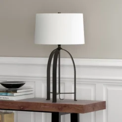 Oakdale 26" Tall Table Lamp With Fabric Shade In Blackened Bronze/White -office furniture sale 457c847b32824c46a269556abe4d82a60a