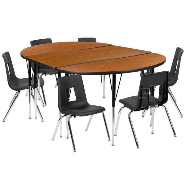 Emmy 76" Oval Wave Flexible Laminate Activity Table Set With 16" Student Stack Chairs, Oak/Black 2 Emmy 76" Oval Wave Flexible Laminate Activity Table Set With 16" Student Stack Chairs, Oak/Black - Image 2