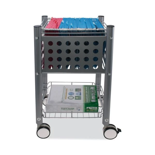 Vertiflex Sidekick File Cart, Metal, 1 Shelf, 1 Bin, 13.75" X 15.5" X 26.25", Matte Gray 4 Vertiflex Sidekick File Cart, Metal, 1 Shelf, 1 Bin, 13.75" X 15.5" X 26.25", Matte Gray - Image 4