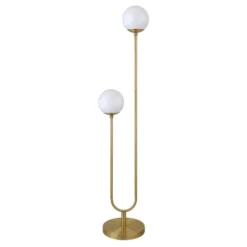 Dufrene 2-Light Floor Lamp With Glass Shades In Brass/White Milk