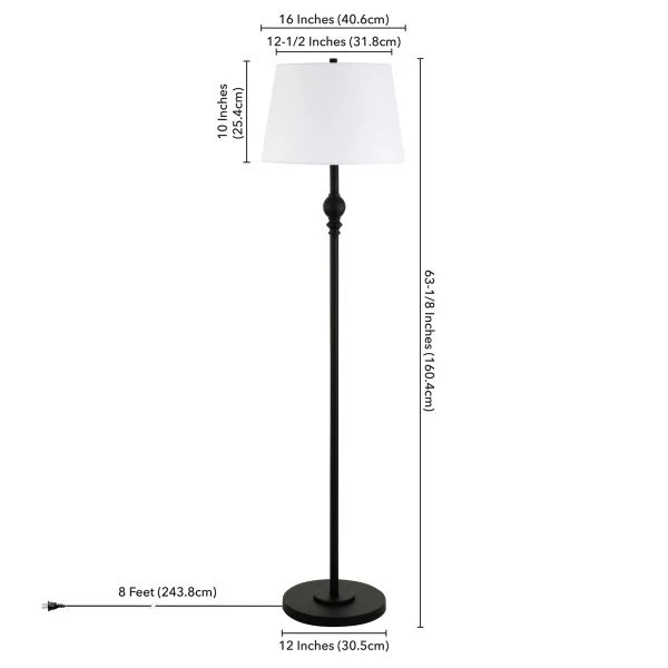 Tucker 62" Tall Floor Lamp With Fabric Shade In Blackened Bronze/White 2 Tucker 62" Tall Floor Lamp With Fabric Shade In Blackened Bronze/White - Image 2