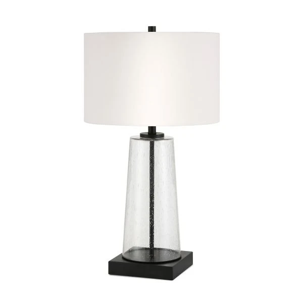 Dax 27.5" Tall Table Lamp With Fabric Shade In Seeded Glass/Blackened Bronze/White 1 Dax 27.5" Tall Table Lamp With Fabric Shade In Seeded Glass/Blackened Bronze/White