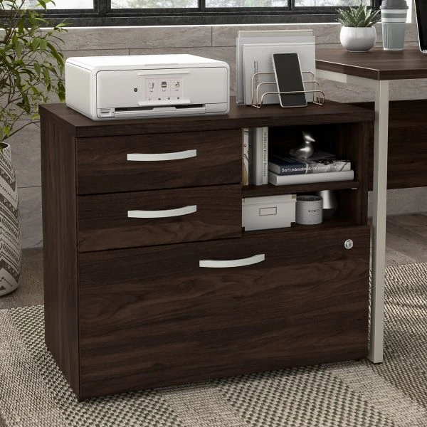 Bush Business Furniture Hybrid Office Storage Cabinet With Drawers And Shelves In Black Walnut 6 Bush Business Furniture Hybrid Office Storage Cabinet With Drawers And Shelves In Black Walnut - Image 6