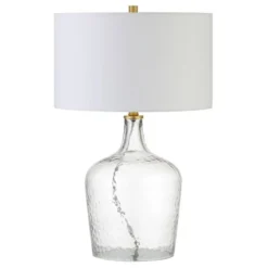 Casco 24" Tall Table Lamp With Fabric Shade In Textured Clear Glass/Brass/White