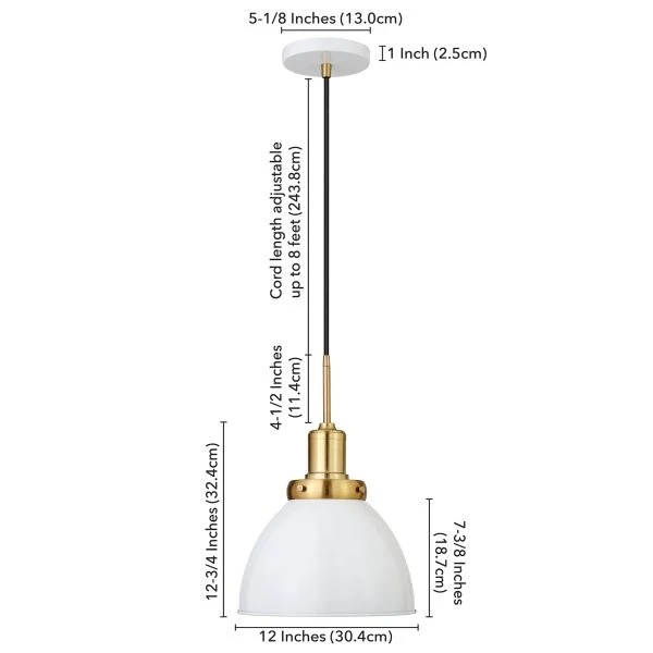 Madison 12" Wide Pendant With Metal Shade In White/Brass/White 4 Madison 12" Wide Pendant With Metal Shade In White/Brass/White - Image 4