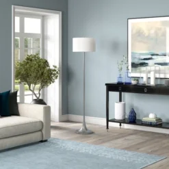 Josephine 62" Tall Floor Lamp With Fabric Shade In Brushed Nickel/White -office furniture sale 4762829008cb6518b581e6f01e94e931d6