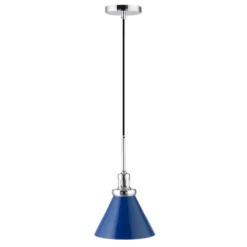 Zeno 8.5" Wide Pendant With Metal Shade In Blue/Polished Nickel/Blue