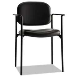 HON VL616 Stacking Guest Chair With Arms, Bonded Leather Upholstery, 23.25" X 21" X 32.75", Black Seat, Black Back, Black Base