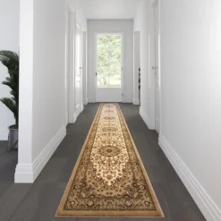 Mersin Collection Persian Style 3' X 15' Ivory Area Rug - Olefin Rug With Jute Backing - Hallway, Entryway, Bedroom, Living Room