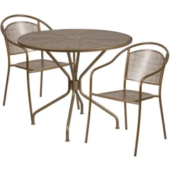 Oia Commercial Grade 35.25" Round Gold Indoor-Outdoor Steel Patio Table Set With 2 Round Back Chairs -office furniture sale 488f606548a7713156ff47ca6a09420be1