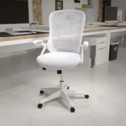 Porter High Back White Mesh Ergonomic Swivel Office Chair With White Frame And Flip-up Arms